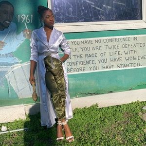 Green Satin Jogger Pants